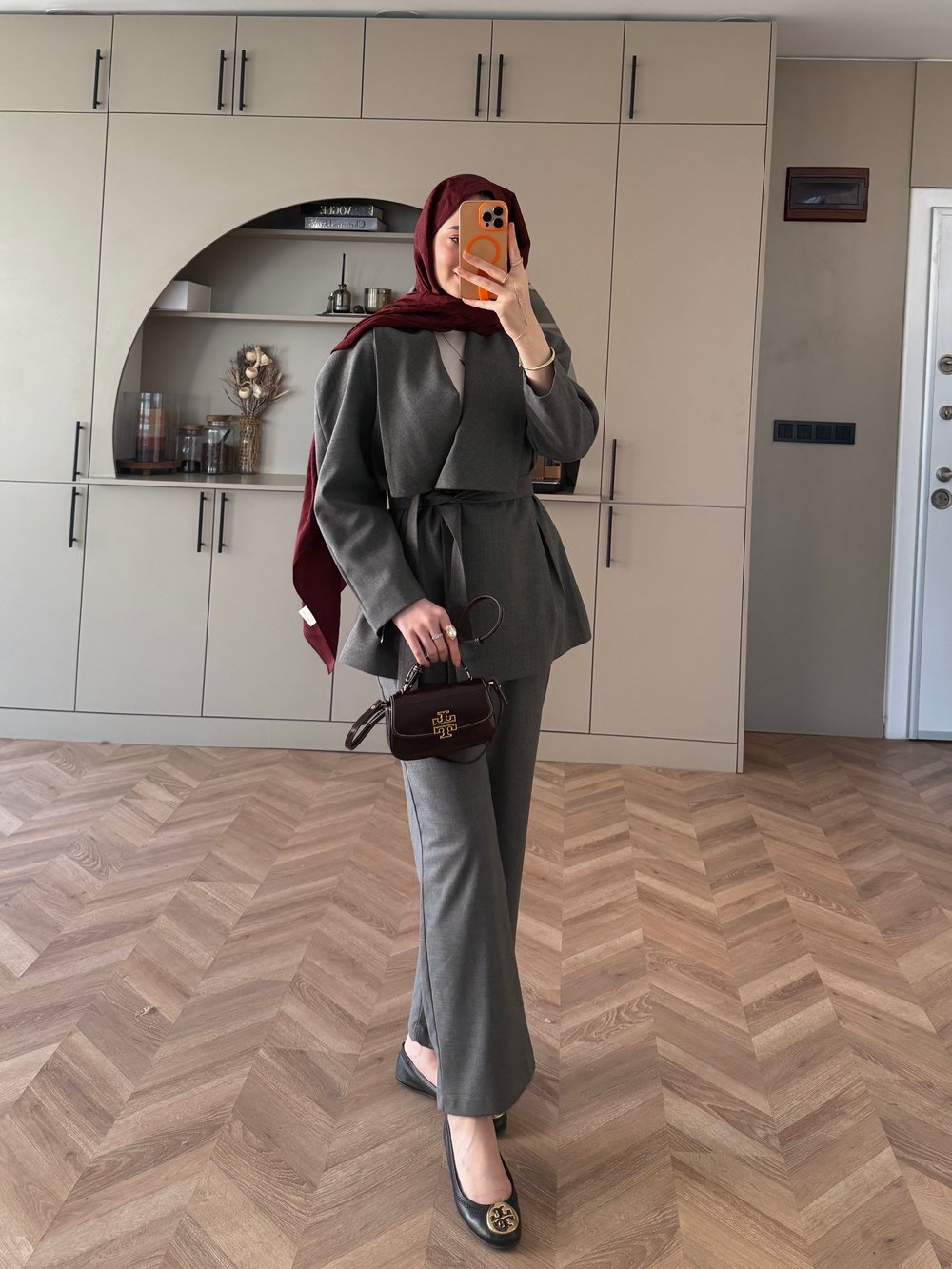 Alvena Geniş Yaka Kruvaze Ceket Takım Antrasit (26061)