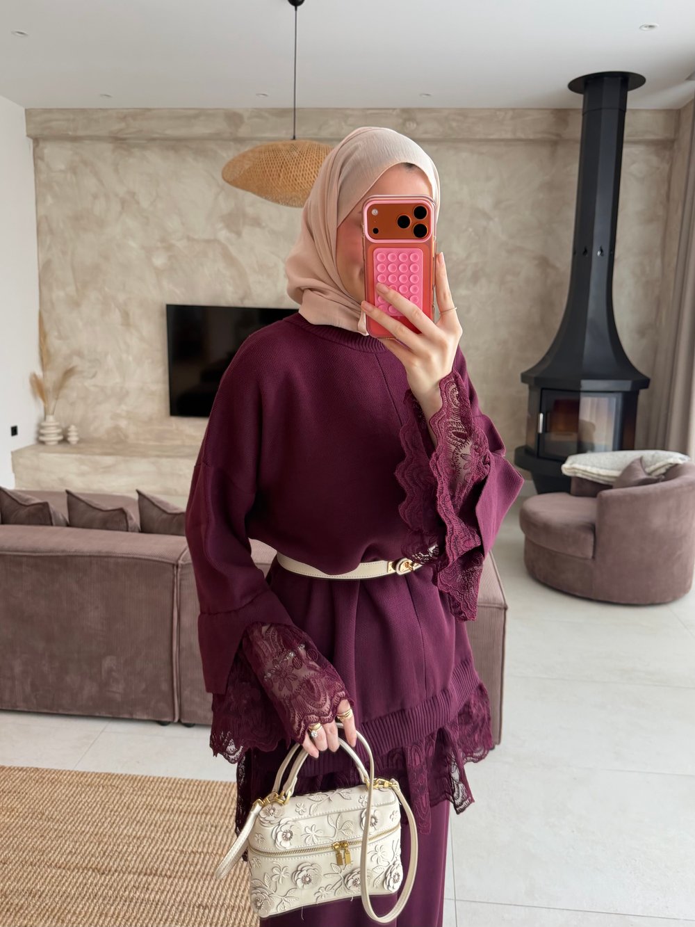 Alya Dantel Detaylı Pantolonlu Takım Mürdüm (2026)