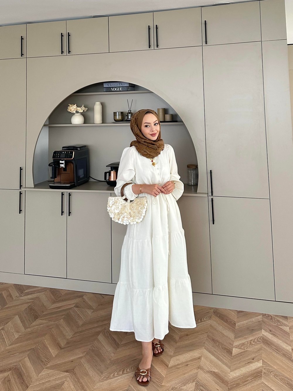 Alya Müslin Elbise Bej