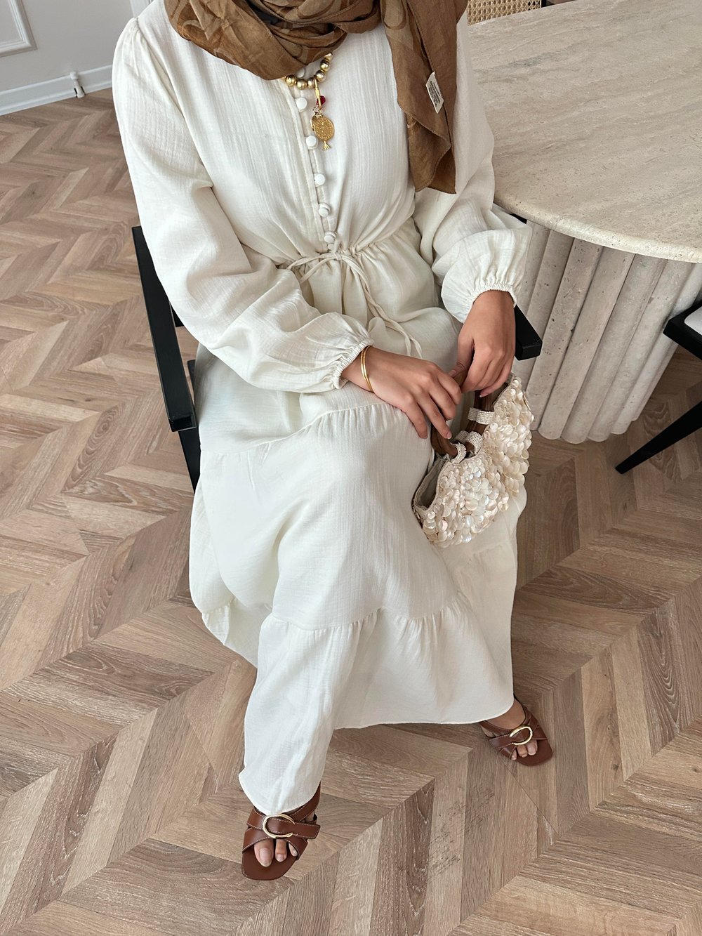 Alya Müslin Elbise Bej