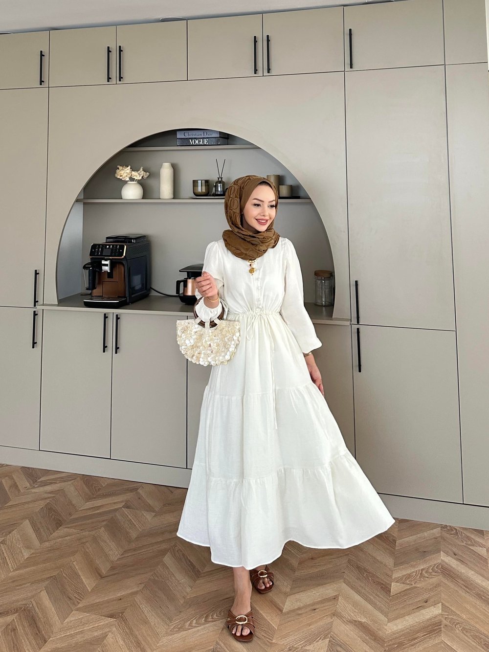 Alya Müslin Elbise Bej