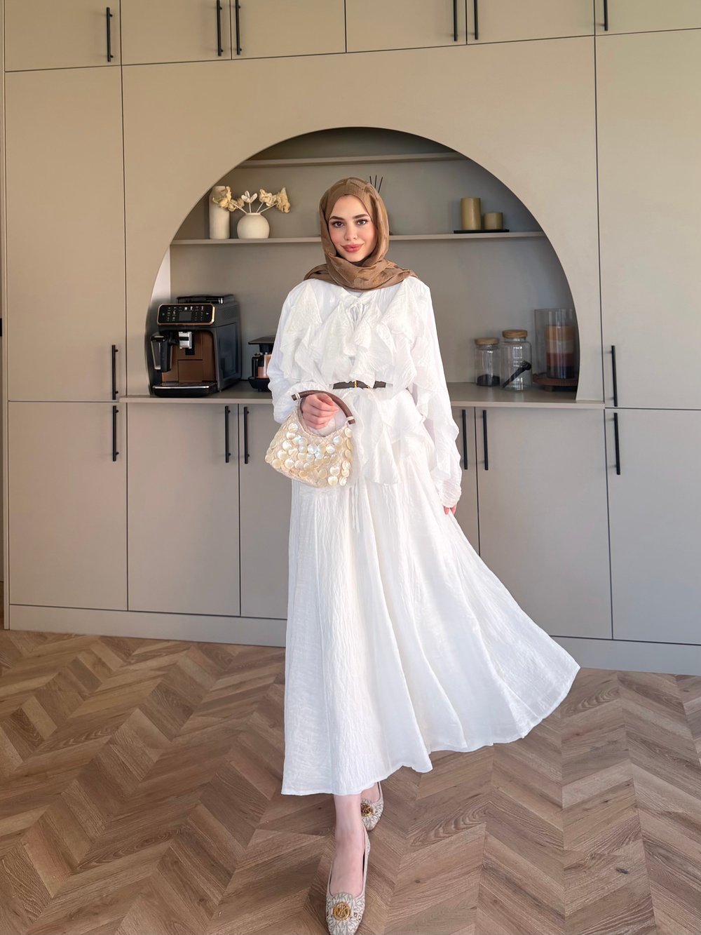Angelina Fırfırlı Etekli Takım Beyaz (4105)