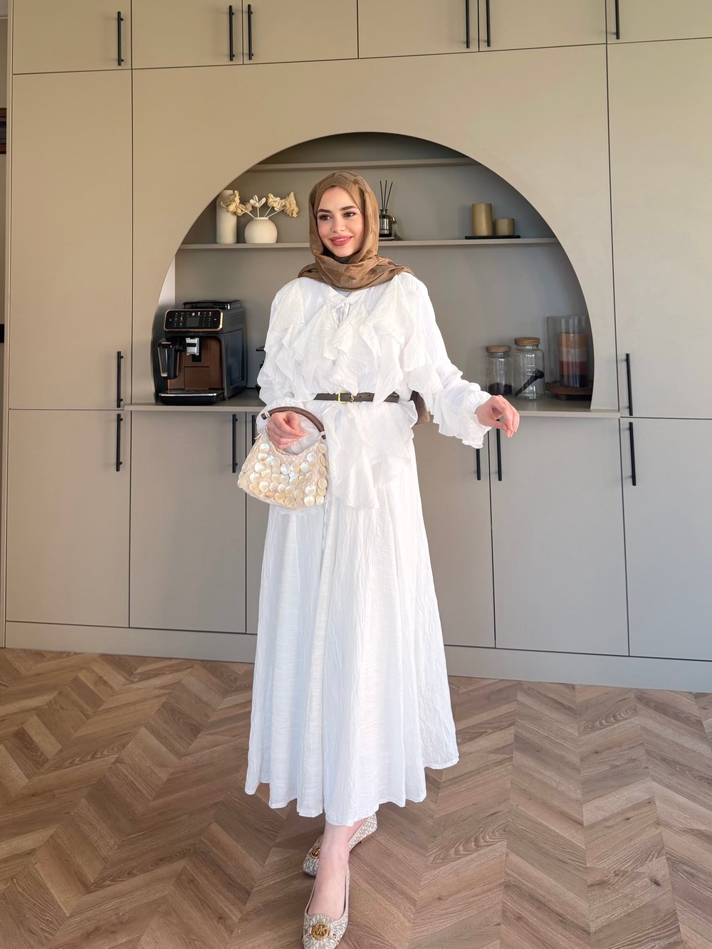 Angelina Fırfırlı Etekli Takım Beyaz (4105)