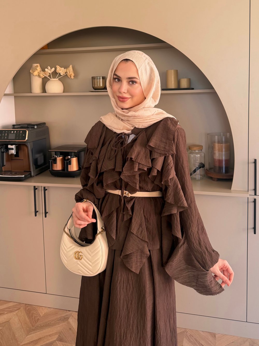 Angelina Fırfırlı Etekli Takım Kahve (4105)
