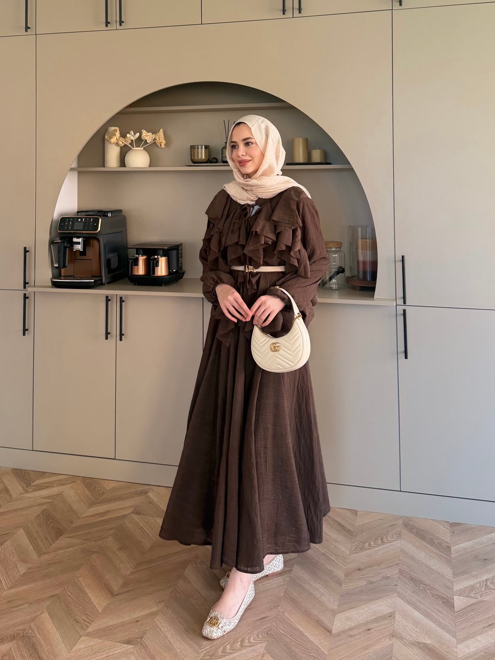 Angelina Fırfırlı Etekli Takım Kahve (4105)