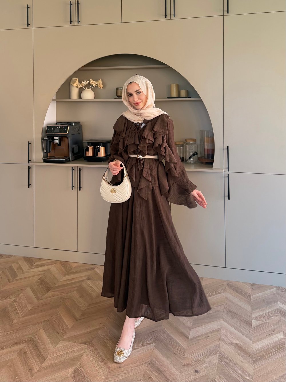 Angelina Fırfırlı Etekli Takım Kahve (4105)