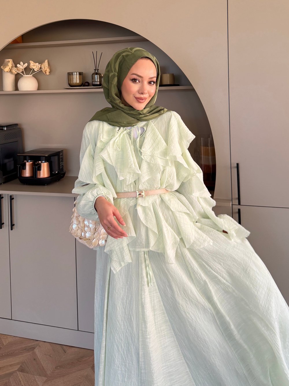 Angelina Fırfırlı Etekli Takım Su Yeşili (4105)