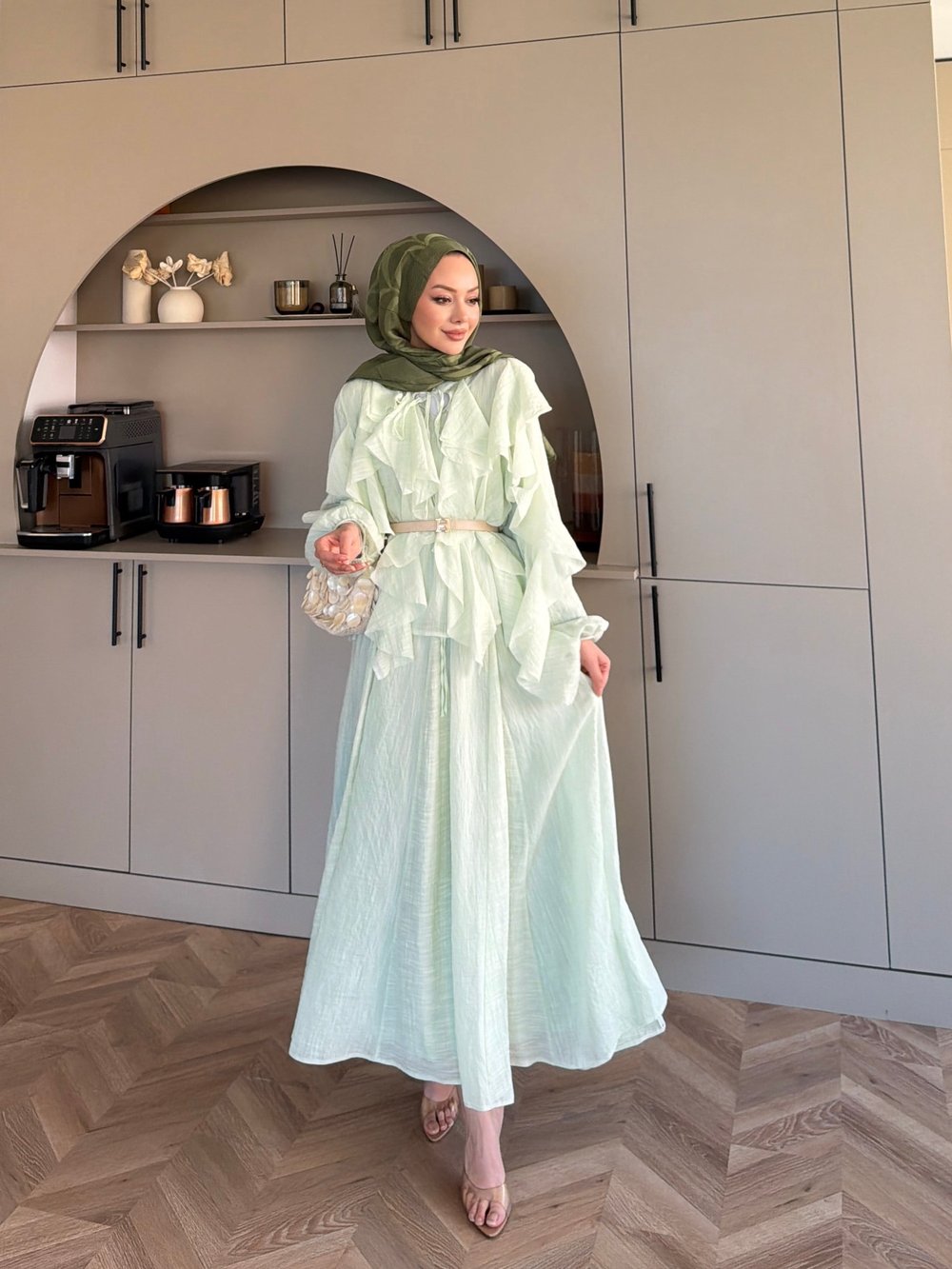 Angelina Fırfırlı Etekli Takım Su Yeşili (4105)