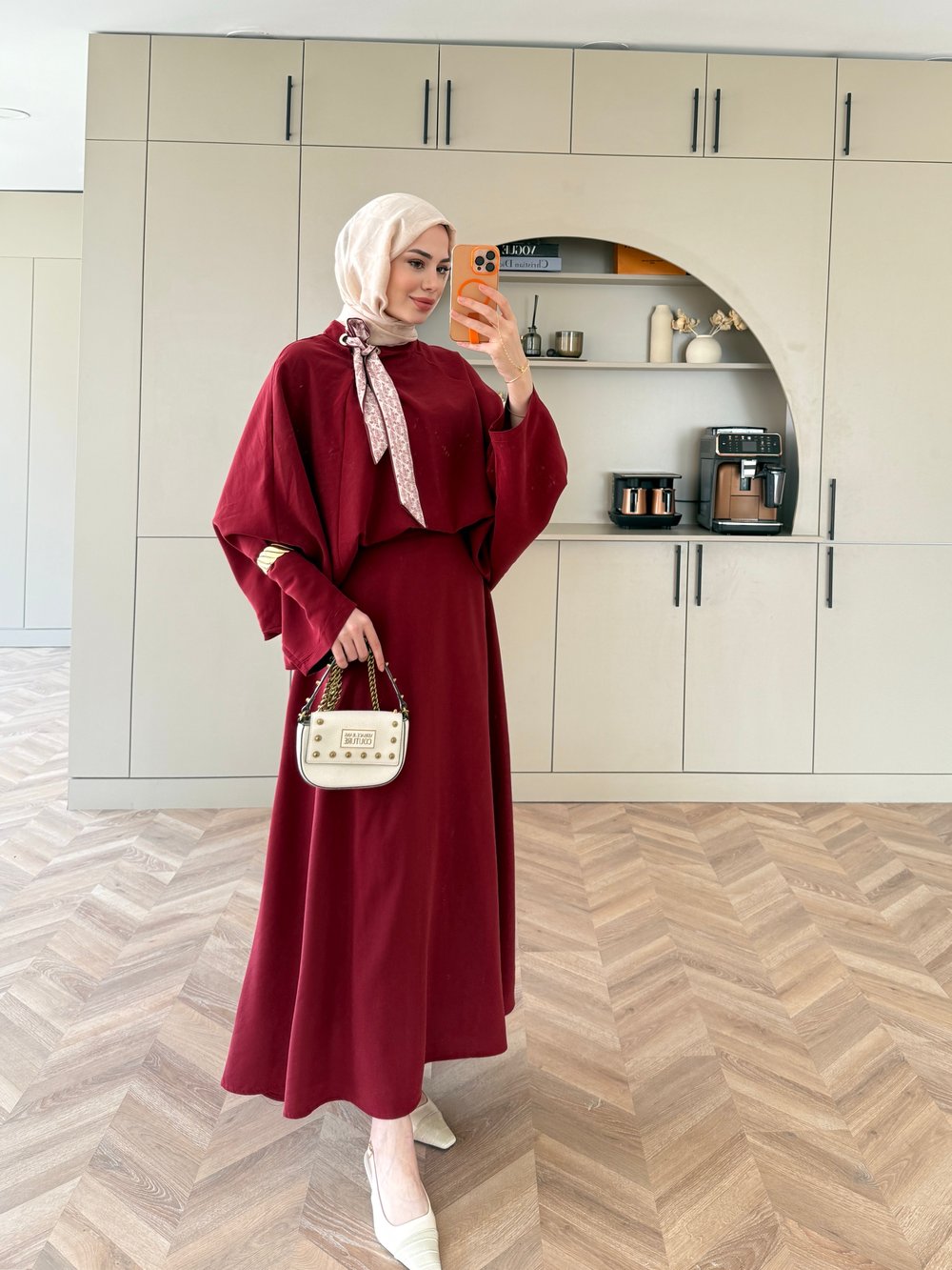 Arve Fular Detaylı Etekli Takım Kahverengi (2295)