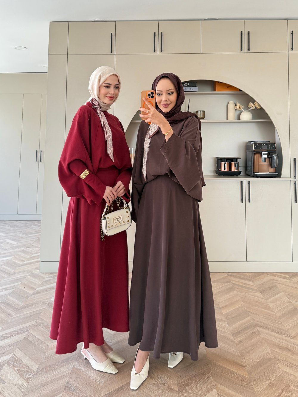Arve Fular Detaylı Etekli Takım Kahverengi (2295)