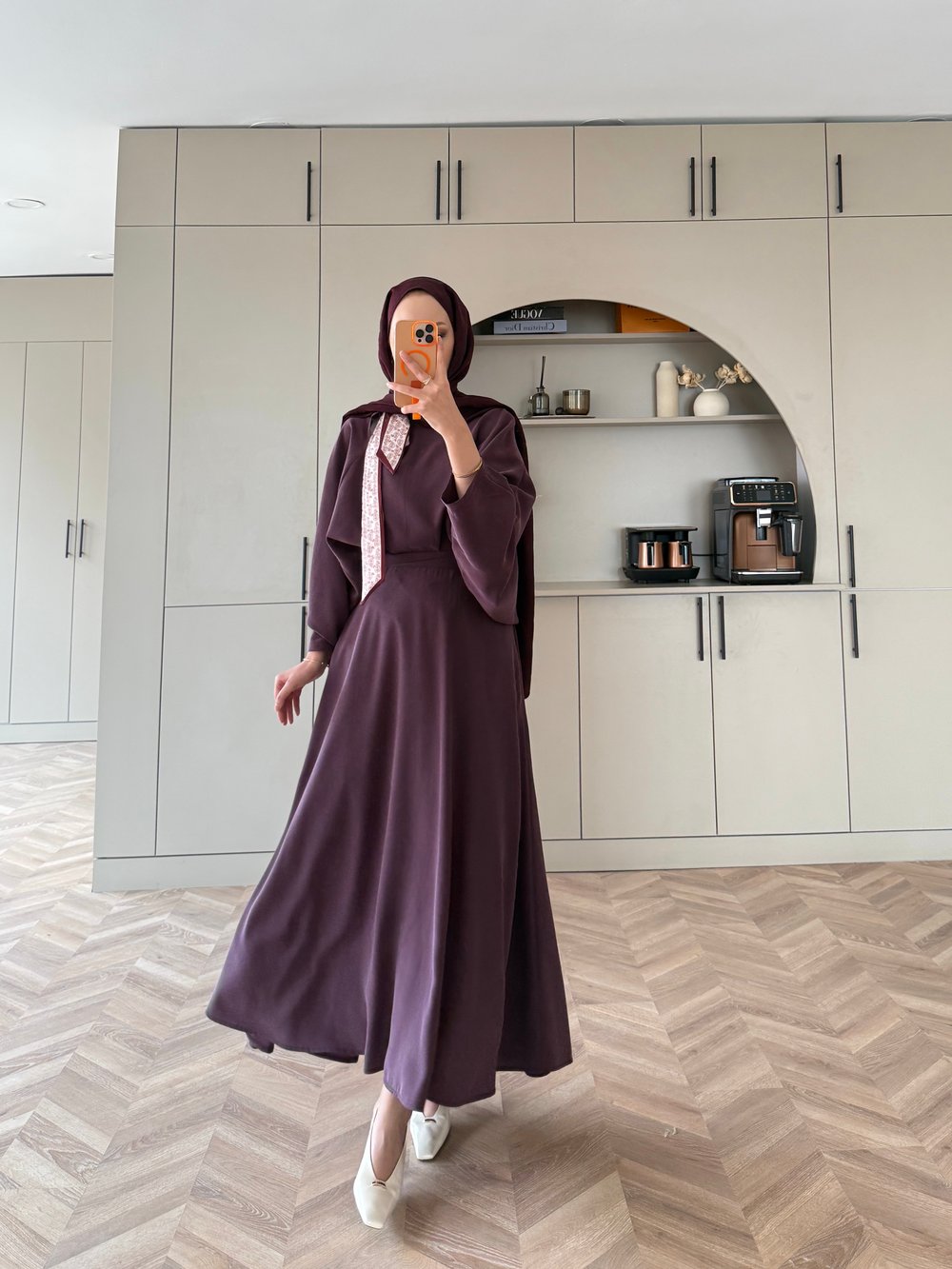 Arve Fular Detaylı Etekli Takım Mürdüm (2295)