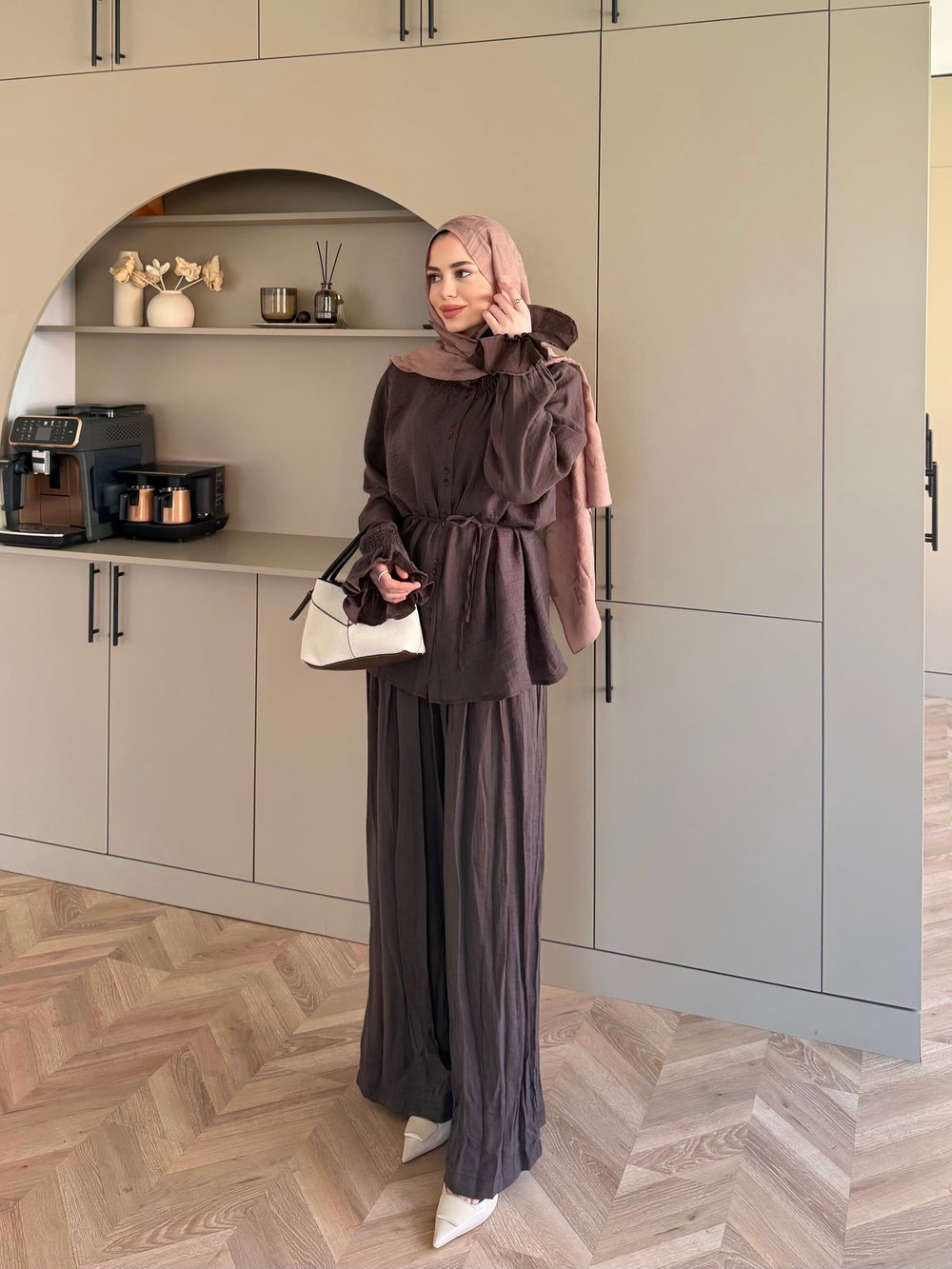 Aslin Düğmeli Pantolonlu Takım Acı Kahve (3072)