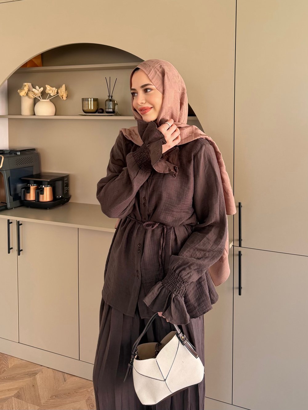 Aslin Düğmeli Pantolonlu Takım Acı Kahve (3072)