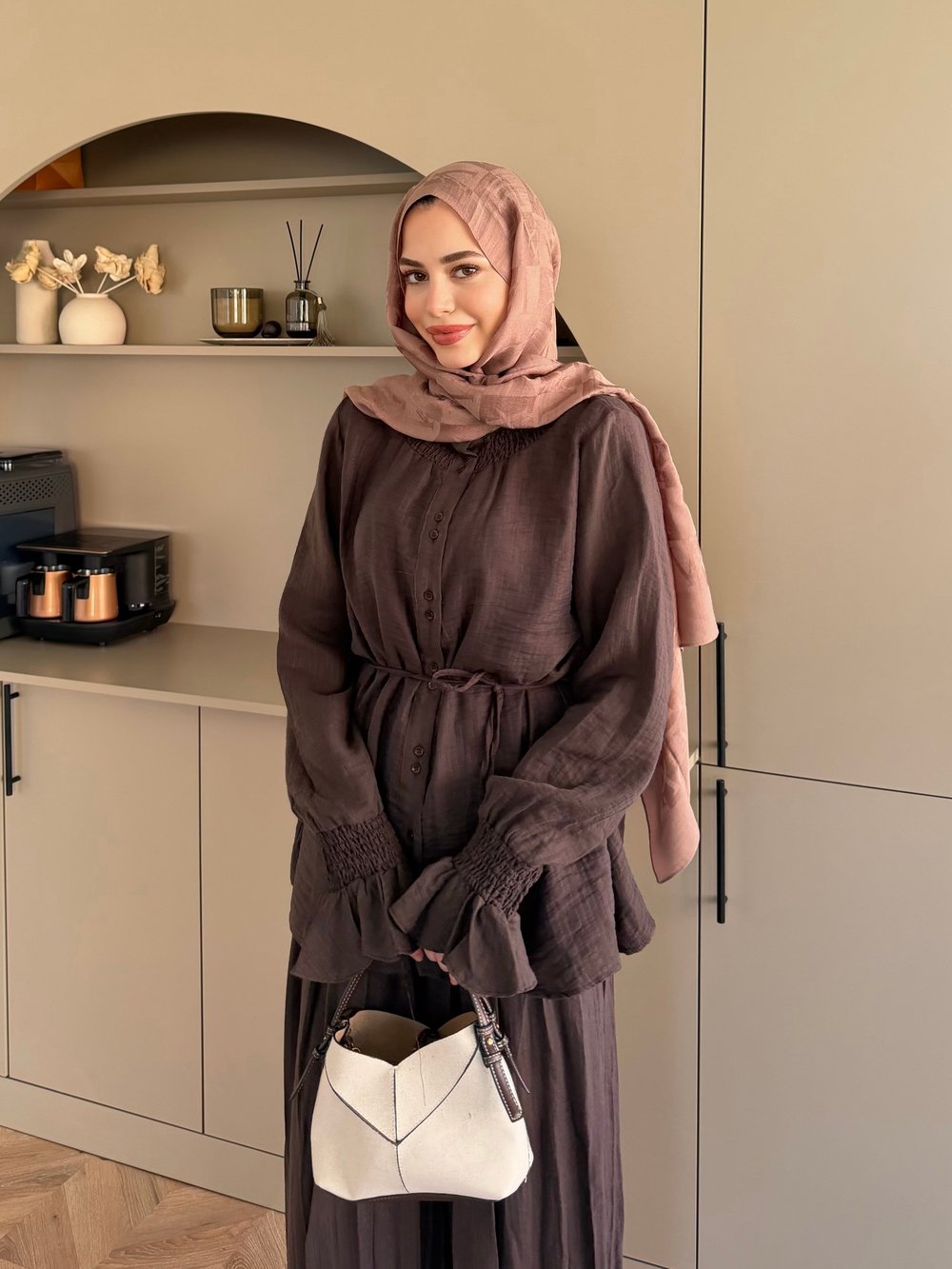 Aslin Düğmeli Pantolonlu Takım Acı Kahve (3072)