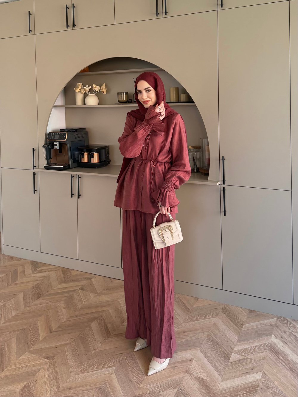 Aslin Düğmeli Pantolonlu Takım Kiremit (3072)