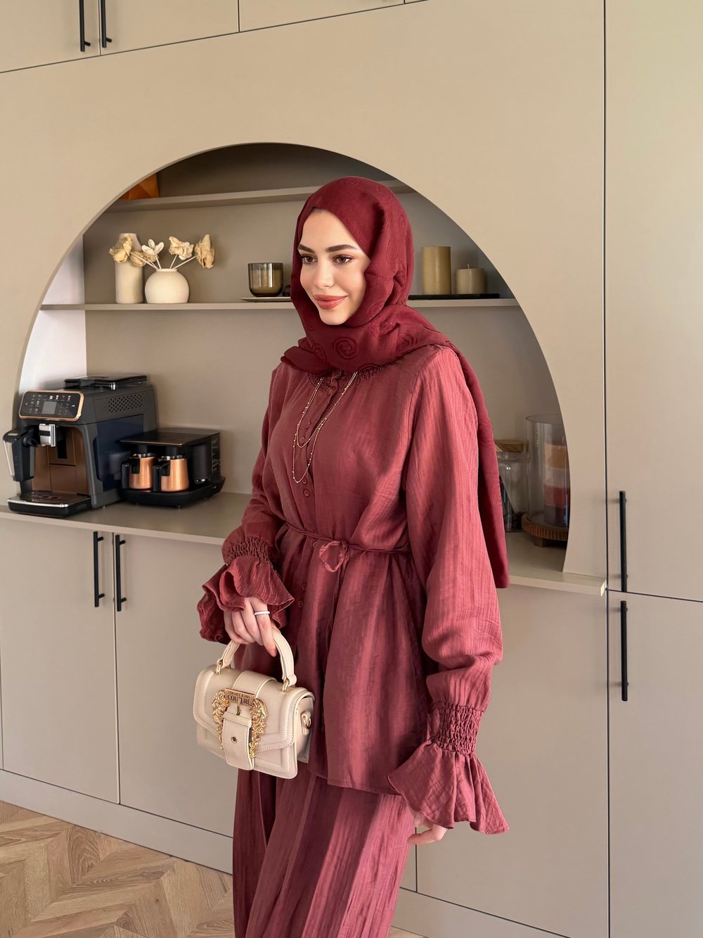 Aslin Düğmeli Pantolonlu Takım Kiremit (3072)
