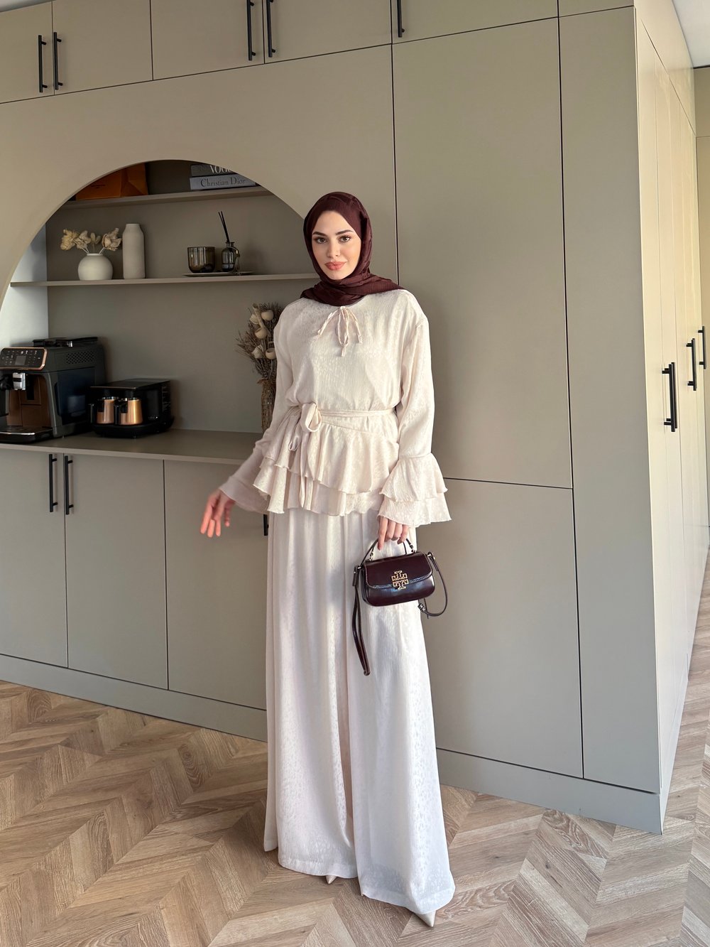 Asmila Yoryo Şifon Kat Kat Pantolonlu Takım Taş (8221)