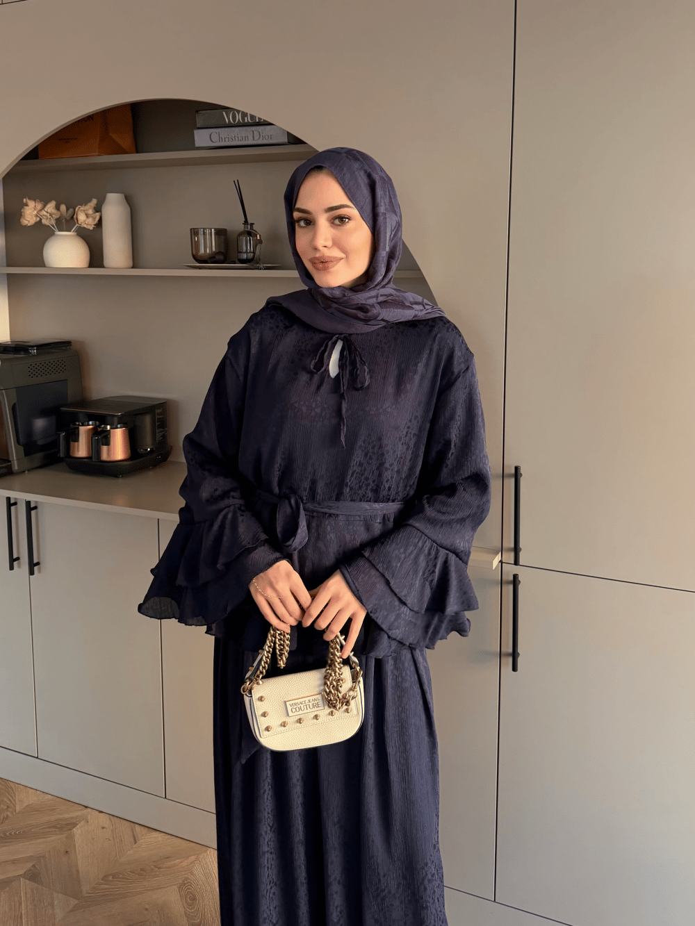 Asmila Yoryo Şifon Kat Kat Pantolonlu Takım Lacivert (8221)