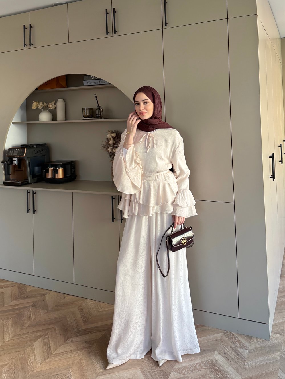 Asmila Yoryo Şifon Kat Kat Pantolonlu Takım Taş (8221)