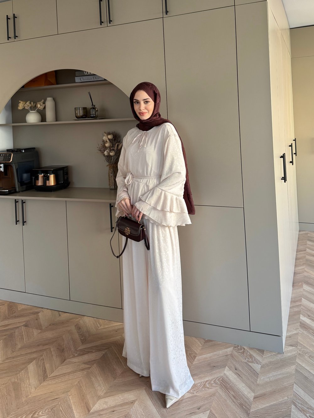 Asmila Yoryo Şifon Kat Kat Pantolonlu Takım Taş (8221)