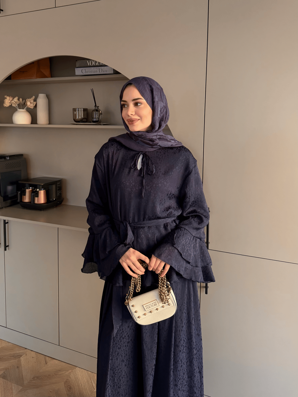 Asmila Yoryo Şifon Kat Kat Pantolonlu Takım Lacivert (8221)