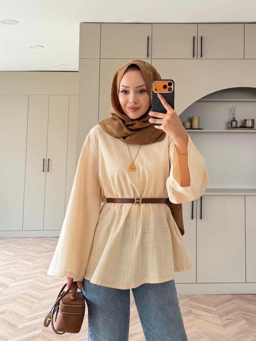 Ava Keten Bluz Bej (4528)