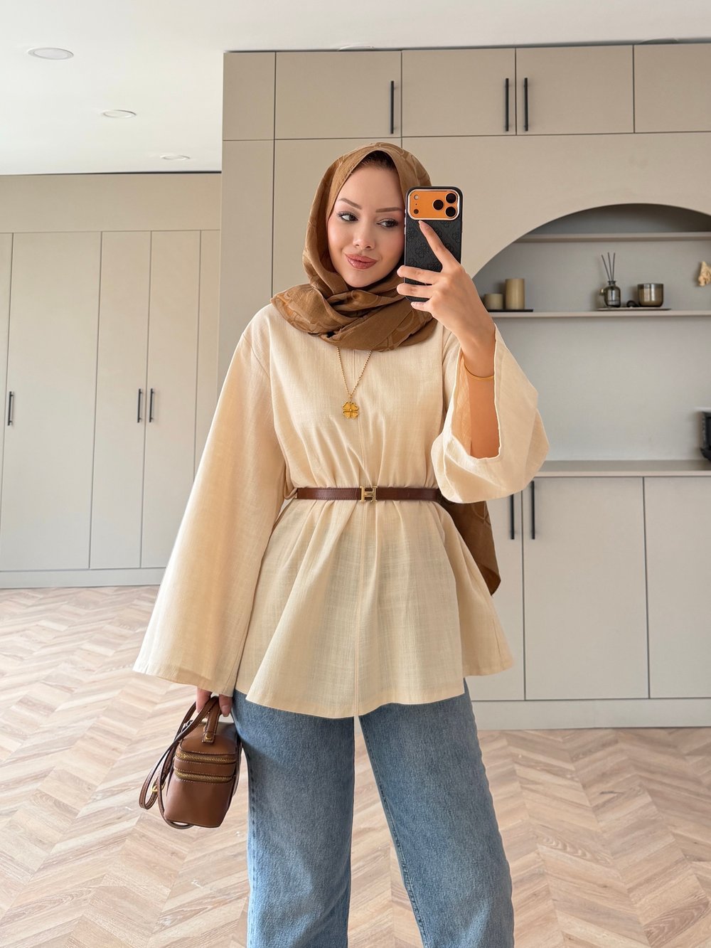 Ava Keten Bluz Bej (4528)
