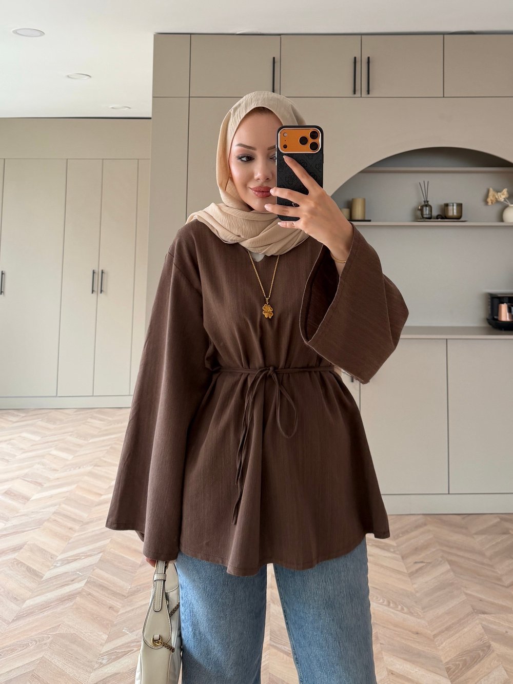 Ava Keten Bluz Kahve (4528)