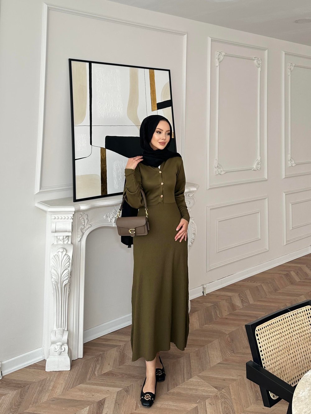 Ayda Triko Elbise Haki
