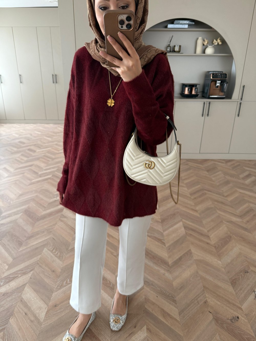 Baklava Desen Simli Triko Kazak Bordo