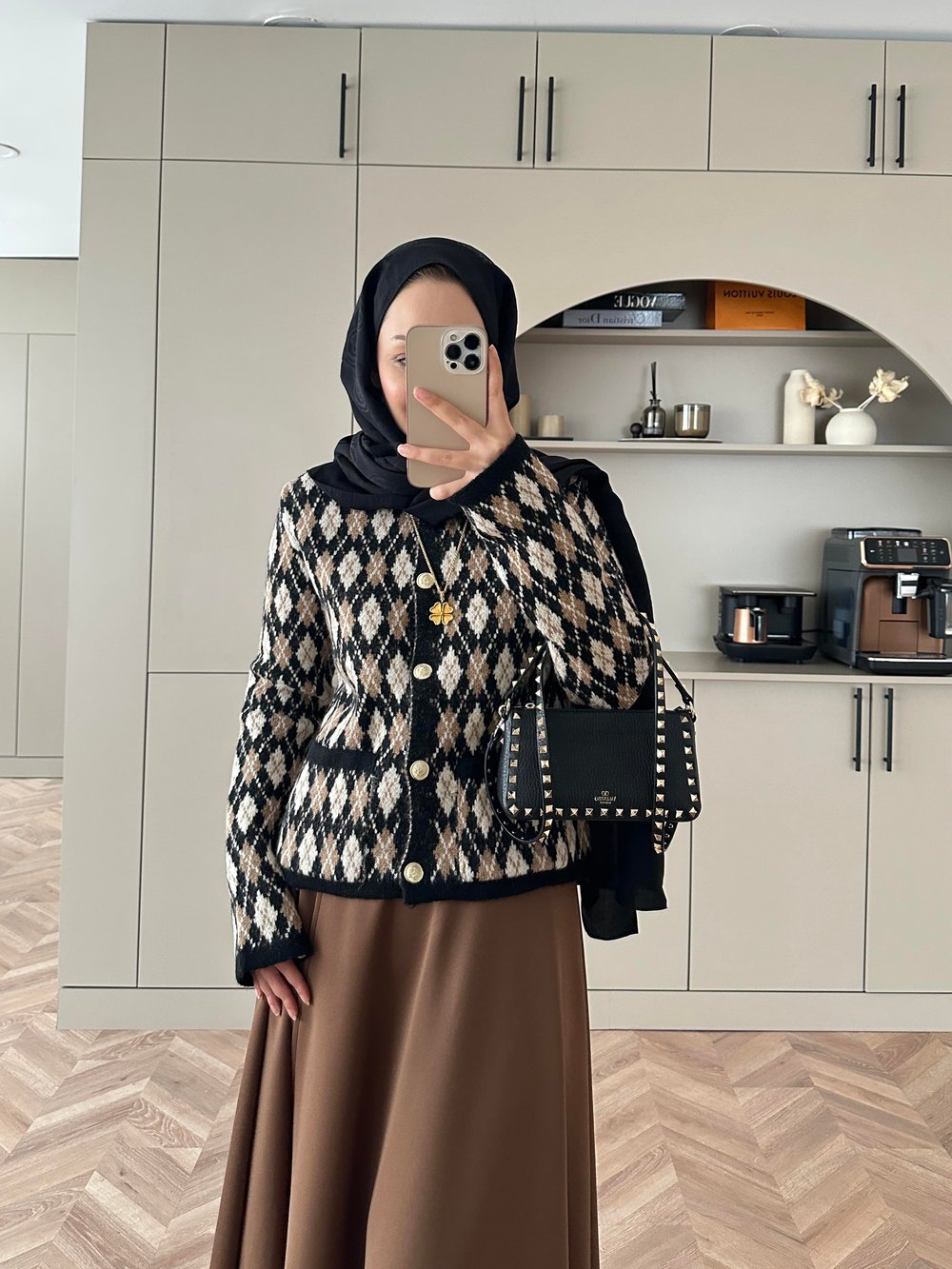 Baklava Desen Triko Hırka Siyah