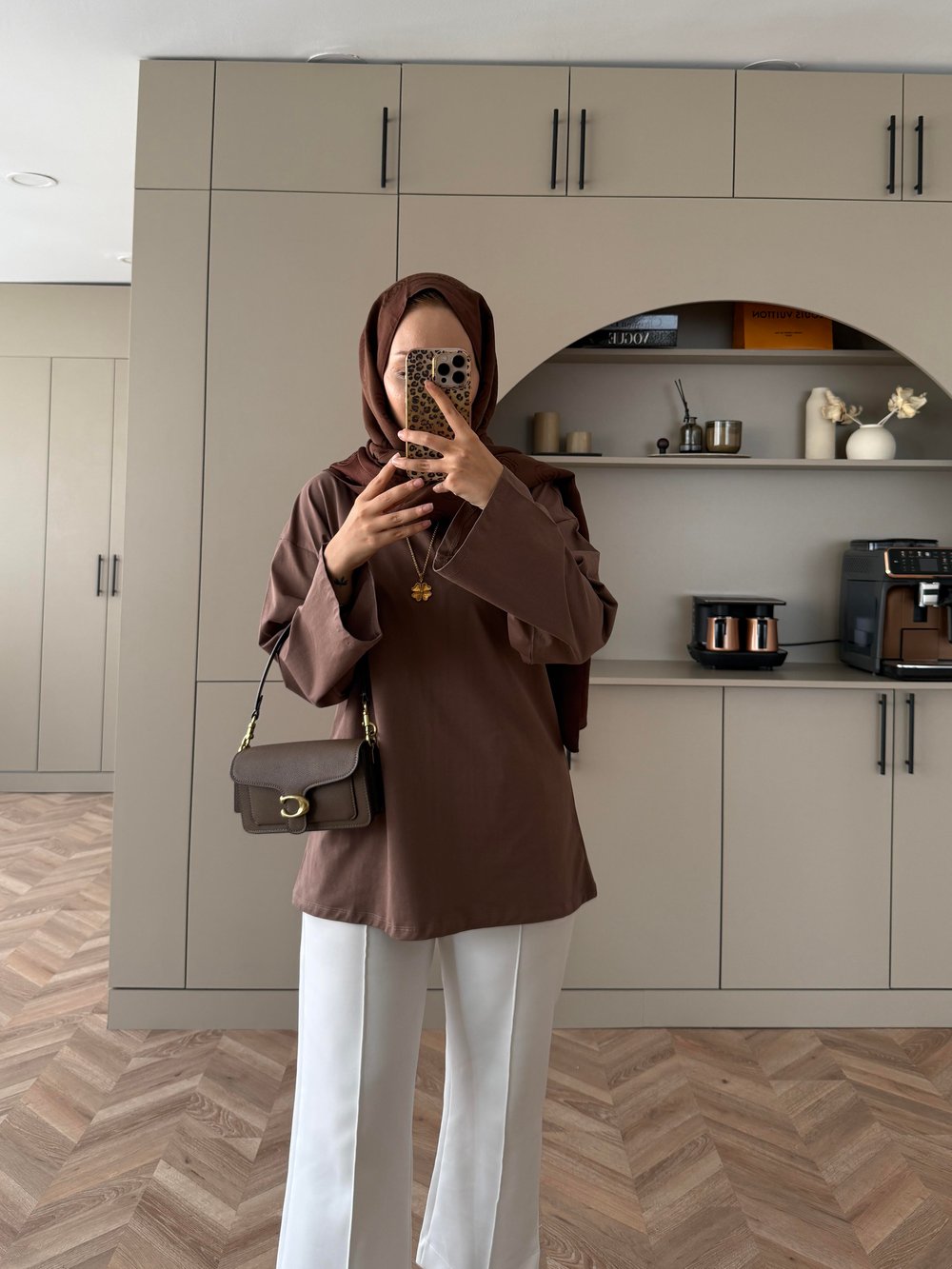 Basic Uzun Kollu Bluz Kahverengi