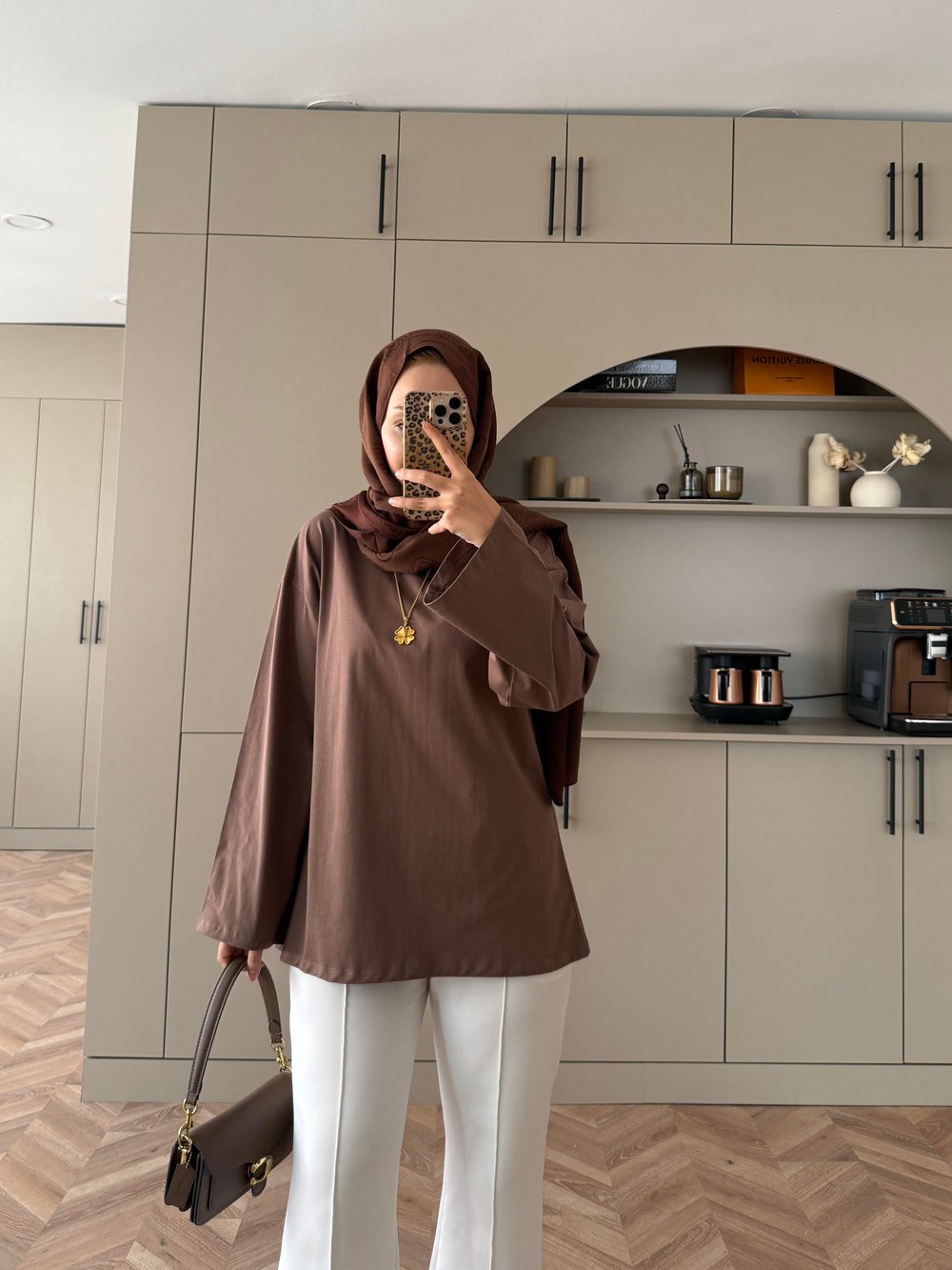 Basic Uzun Kollu Bluz Kahverengi