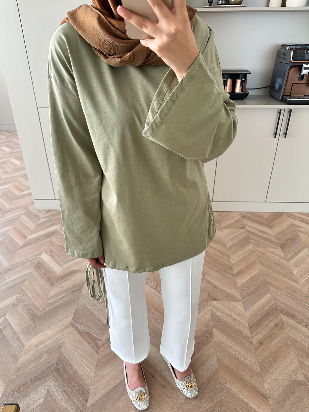 Basic Uzun Kollu Bluz Su Yeşili