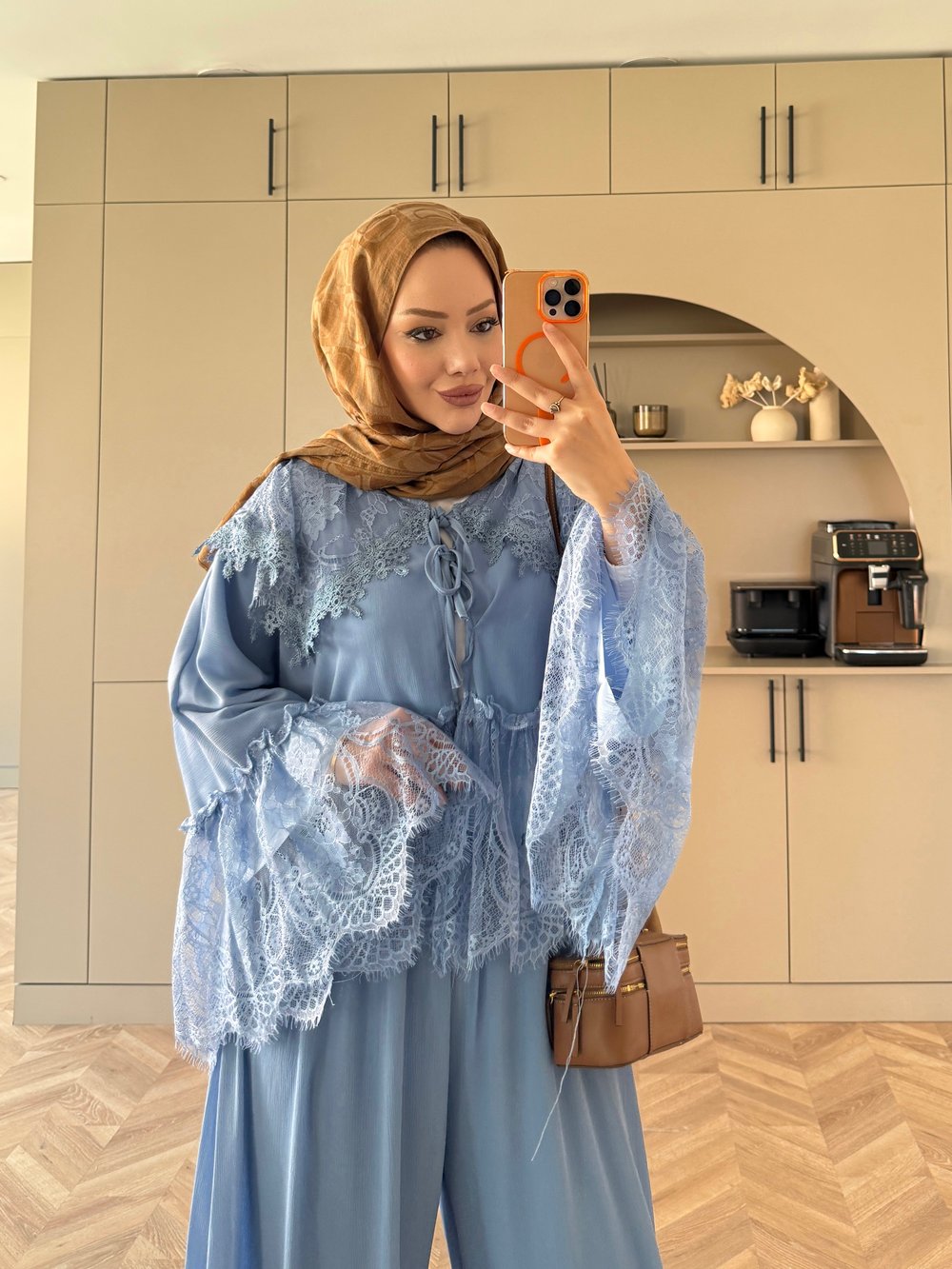 Belinay Dantelli Pantolon Takım Mavi (5784)