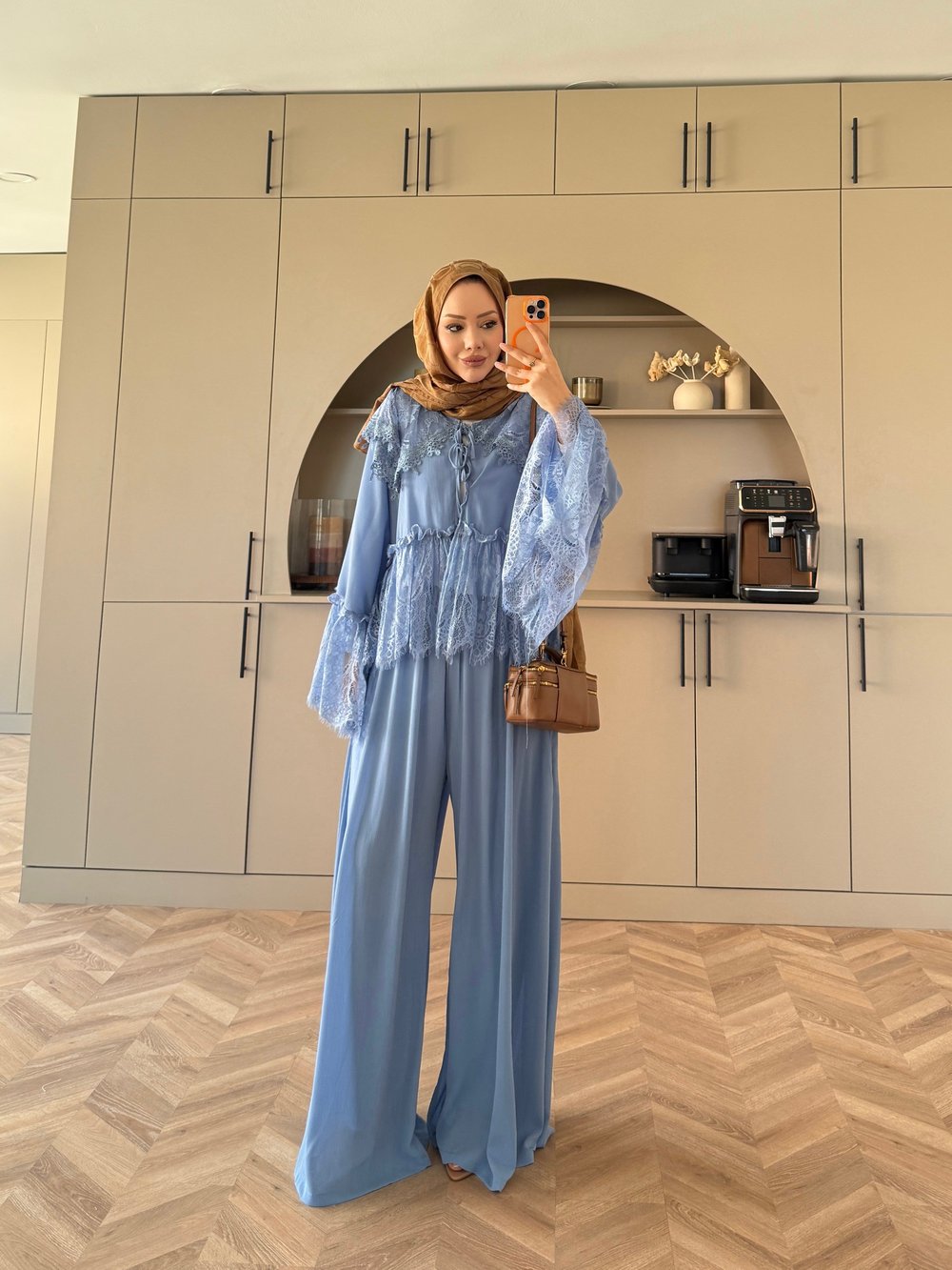 Belinay Dantelli Pantolon Takım Mavi (5784)