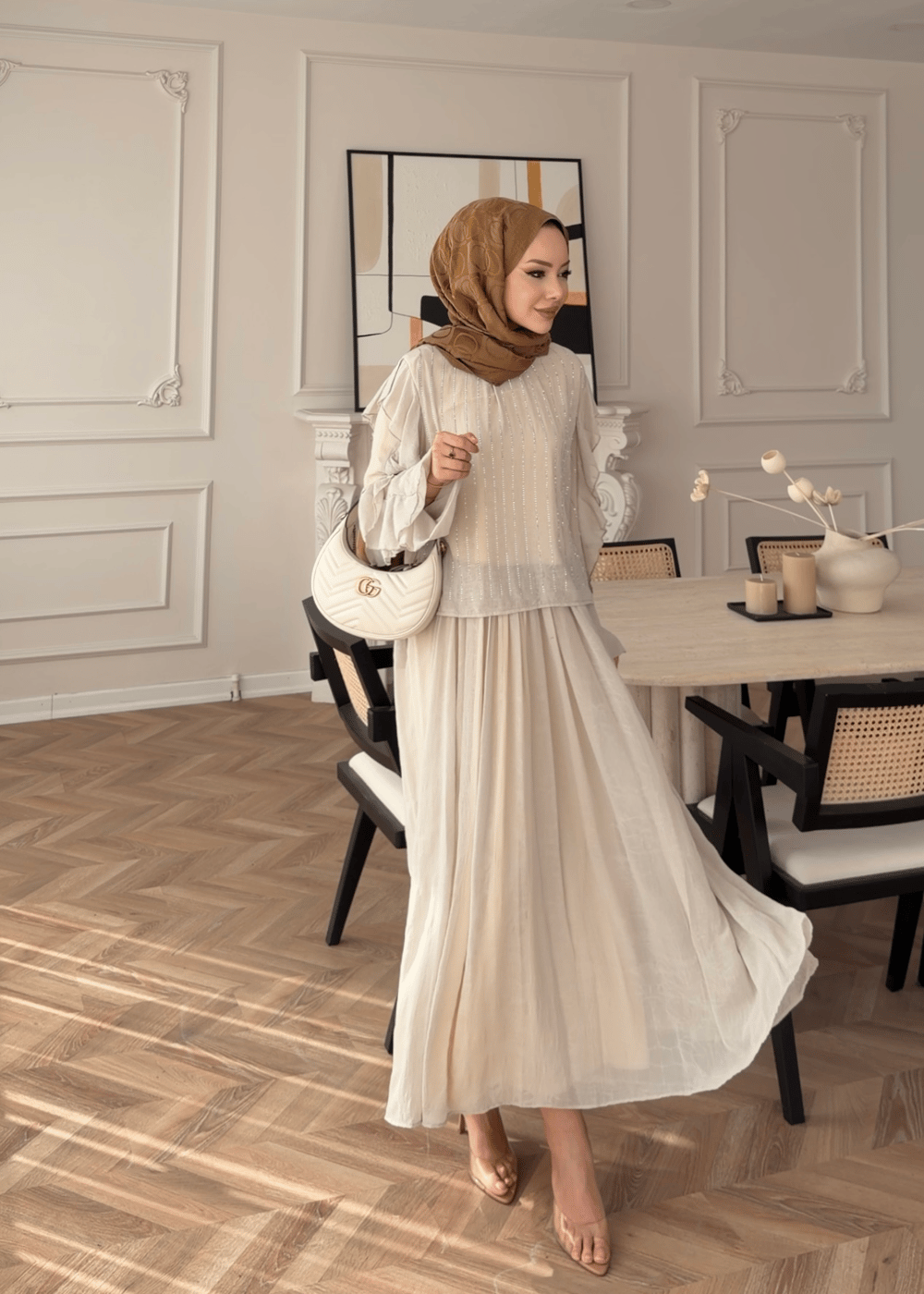 Berry Taşlı Etekli Takım Bej (5725)