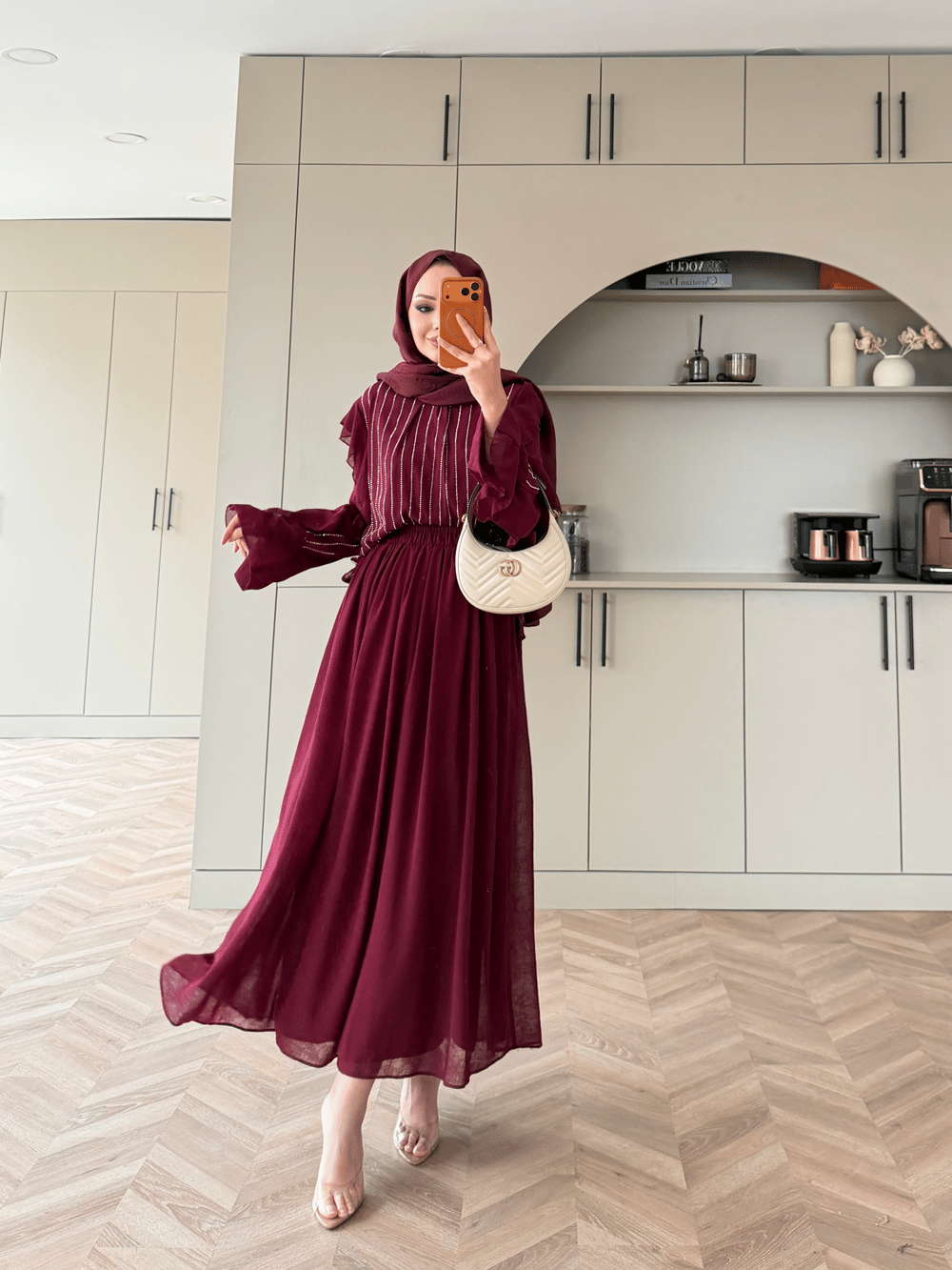 Berry Taşlı Etekli Takım Bordo (5725)