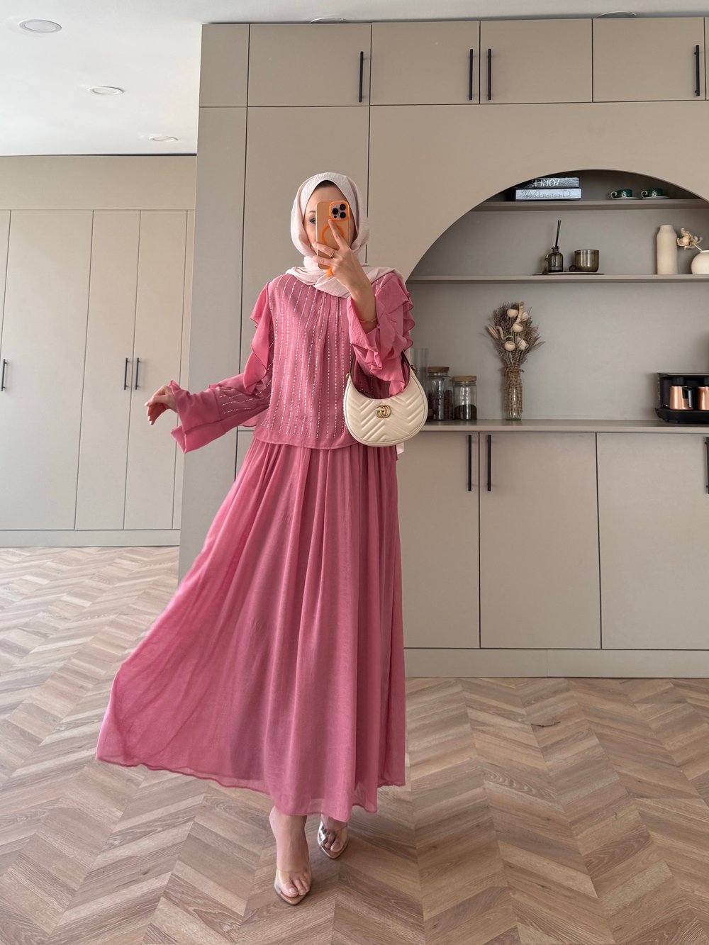 Berry Taşlı Etekli Takım Pembe (5725)