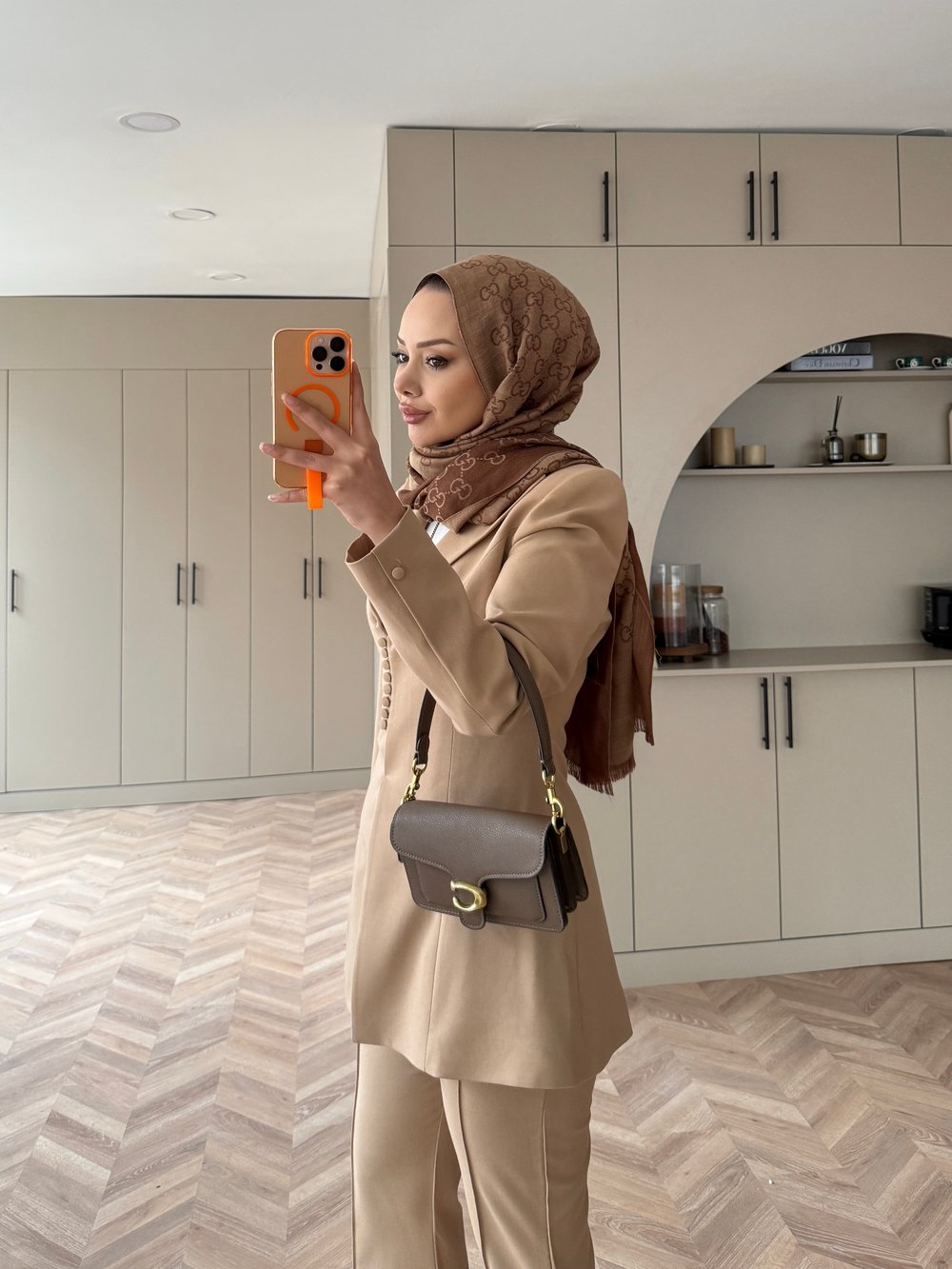 Biri Düğme Detaylı Blazer Takım Camel (26042)
