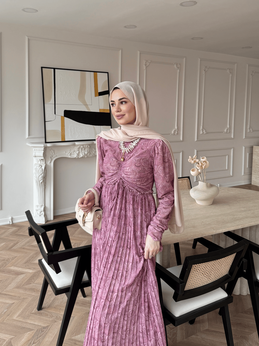Bubble Desenli Şifon Elbise (546)
