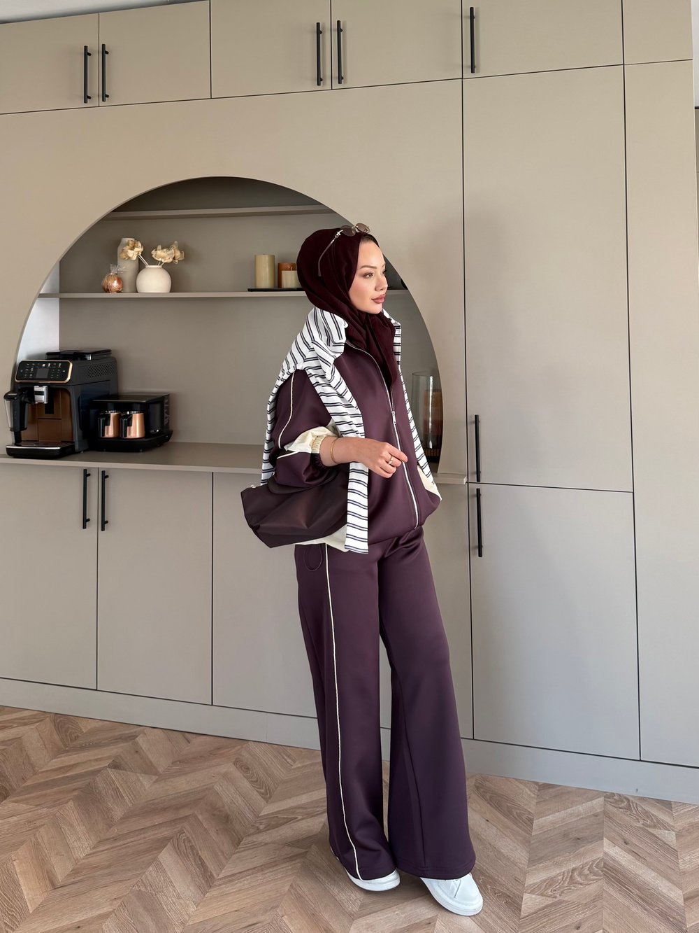Carlot Fermuarlı Scuba Pantolonlu Takım Mürdüm (4581)