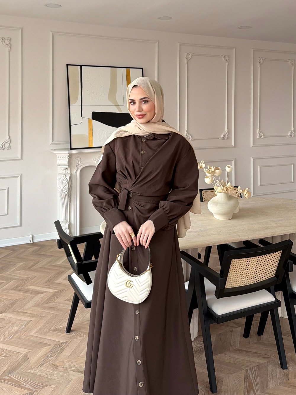 Celeste Yandan Bağlamalı Elbise Kahve (8029)