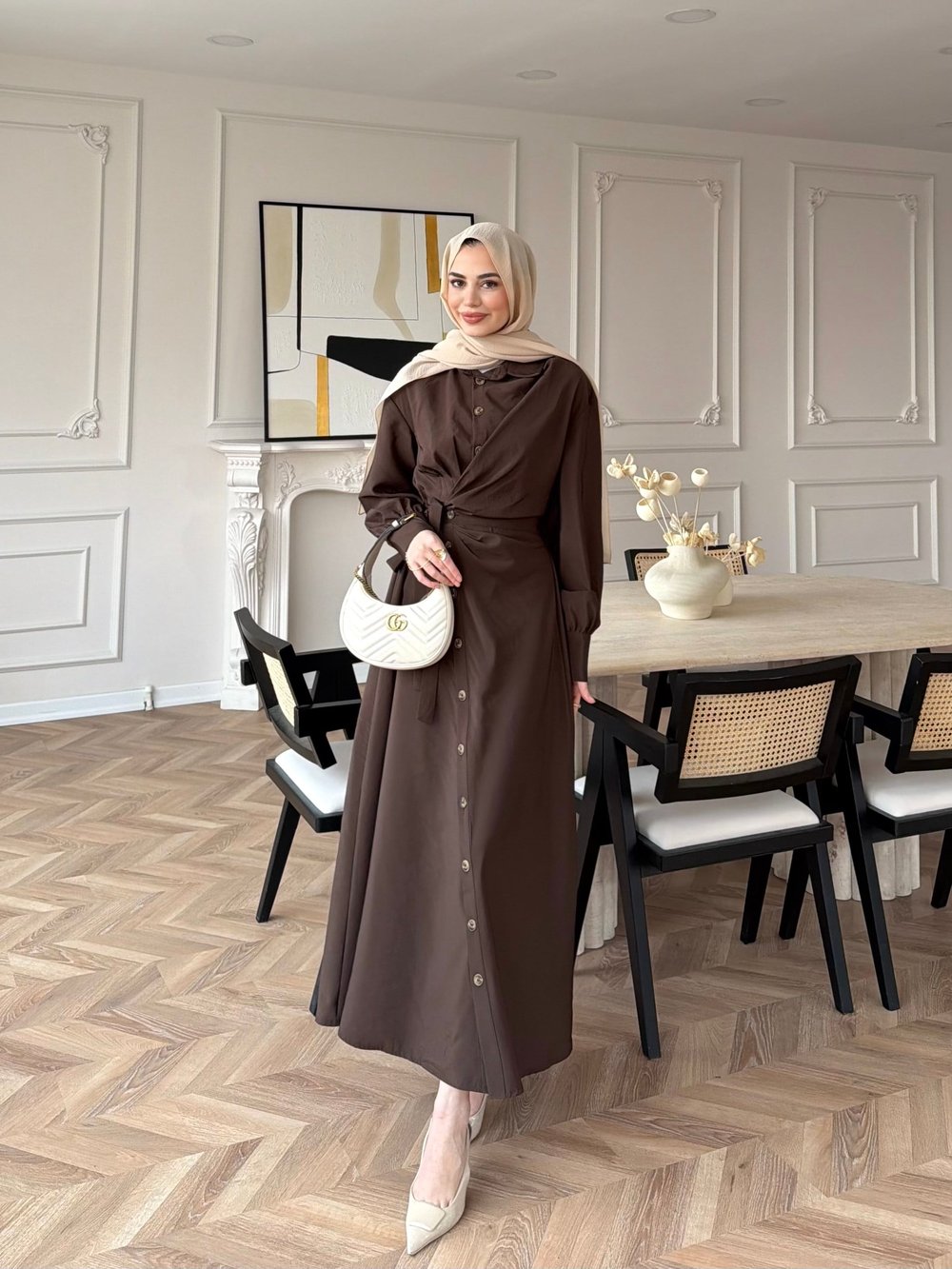 Celeste Yandan Bağlamalı Elbise Kahve (8029)