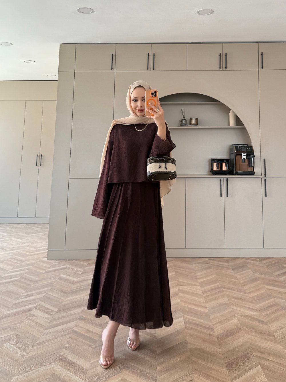 Celine Dikiş Detaylı Etekli Takım Mürdüm (3347)