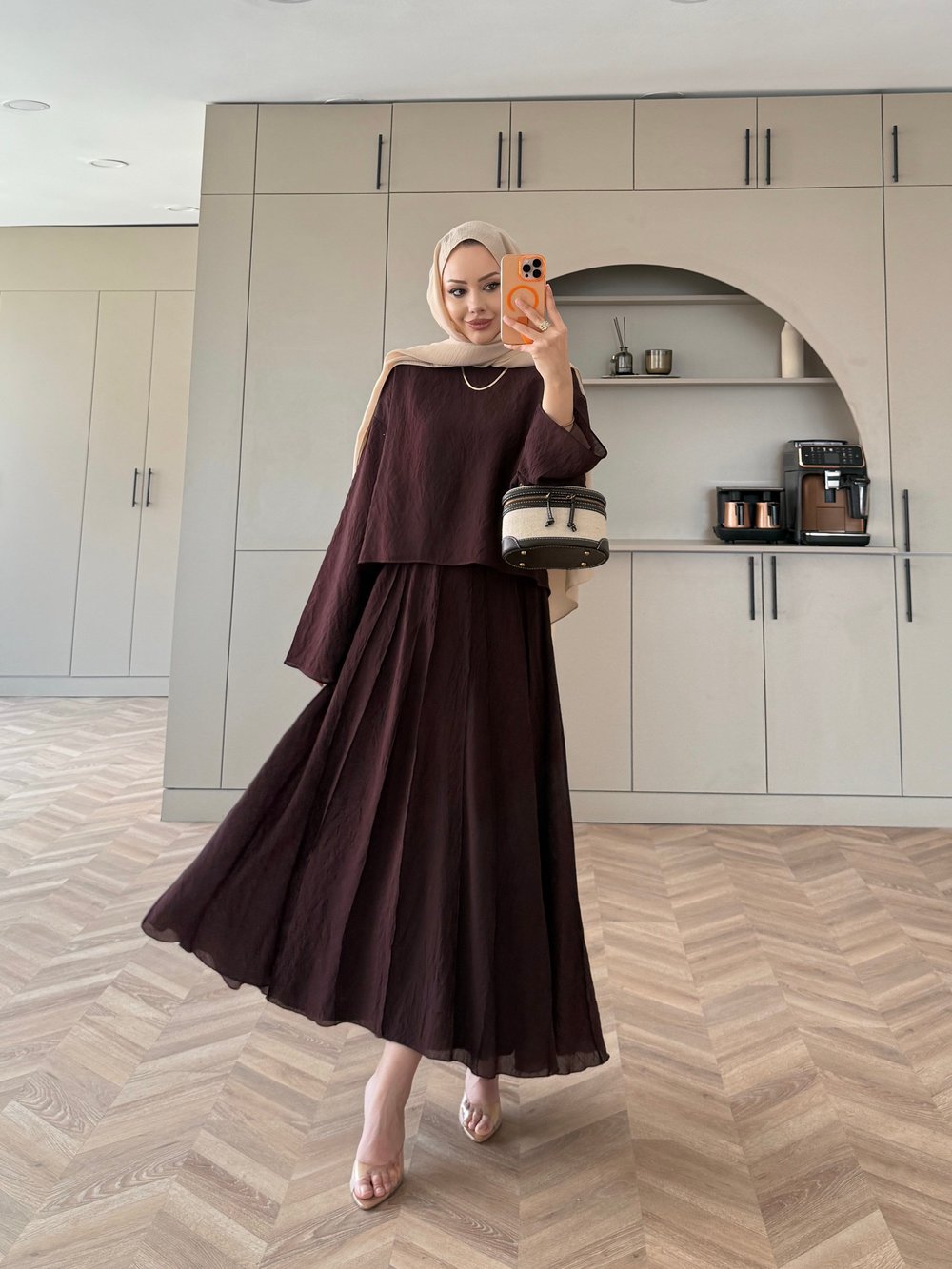 Celine Dikiş Detaylı Etekli Takım Mürdüm (3347)