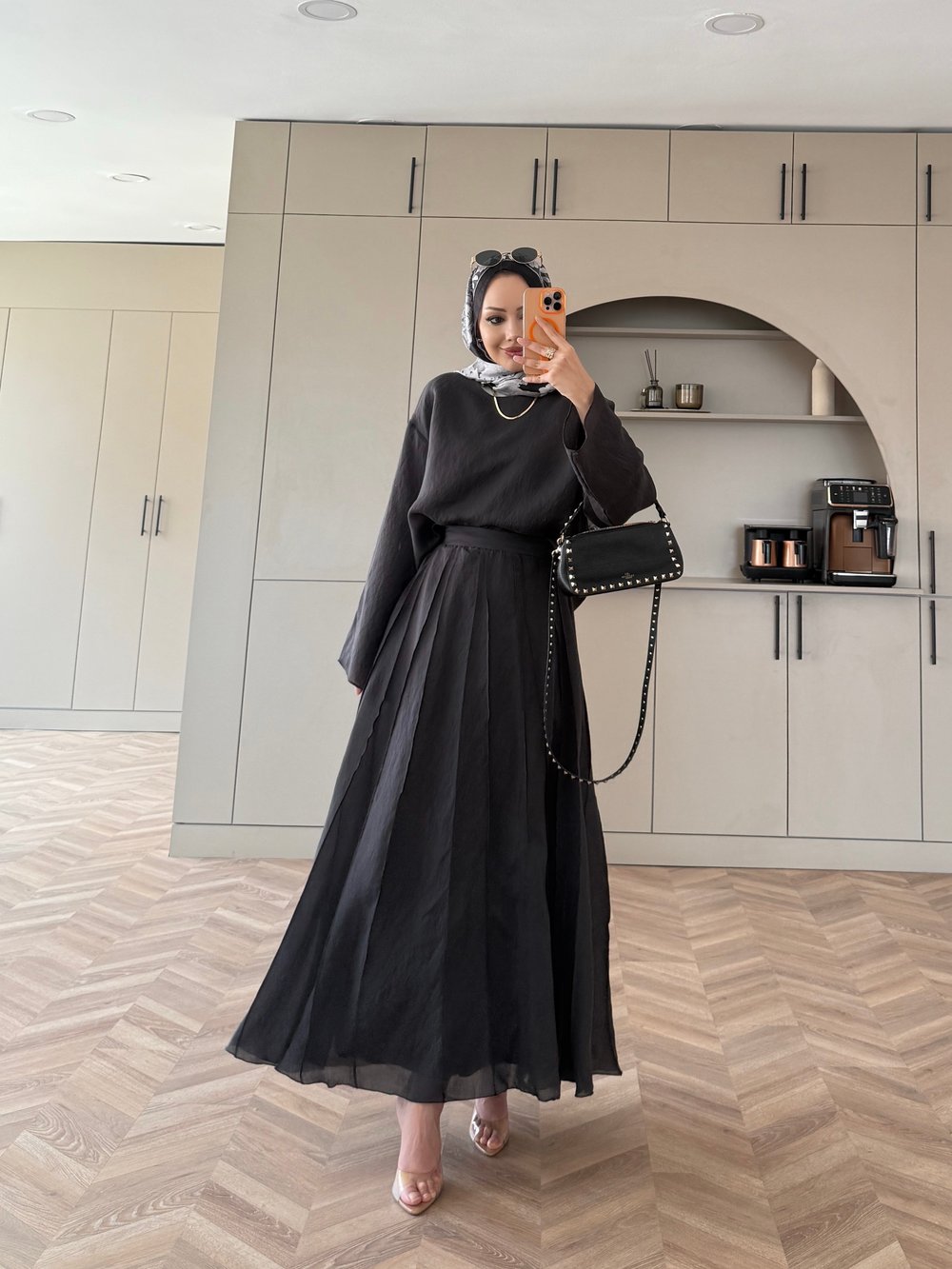 Celine Dikiş Detaylı Etekli Takım Antrasit (3347)