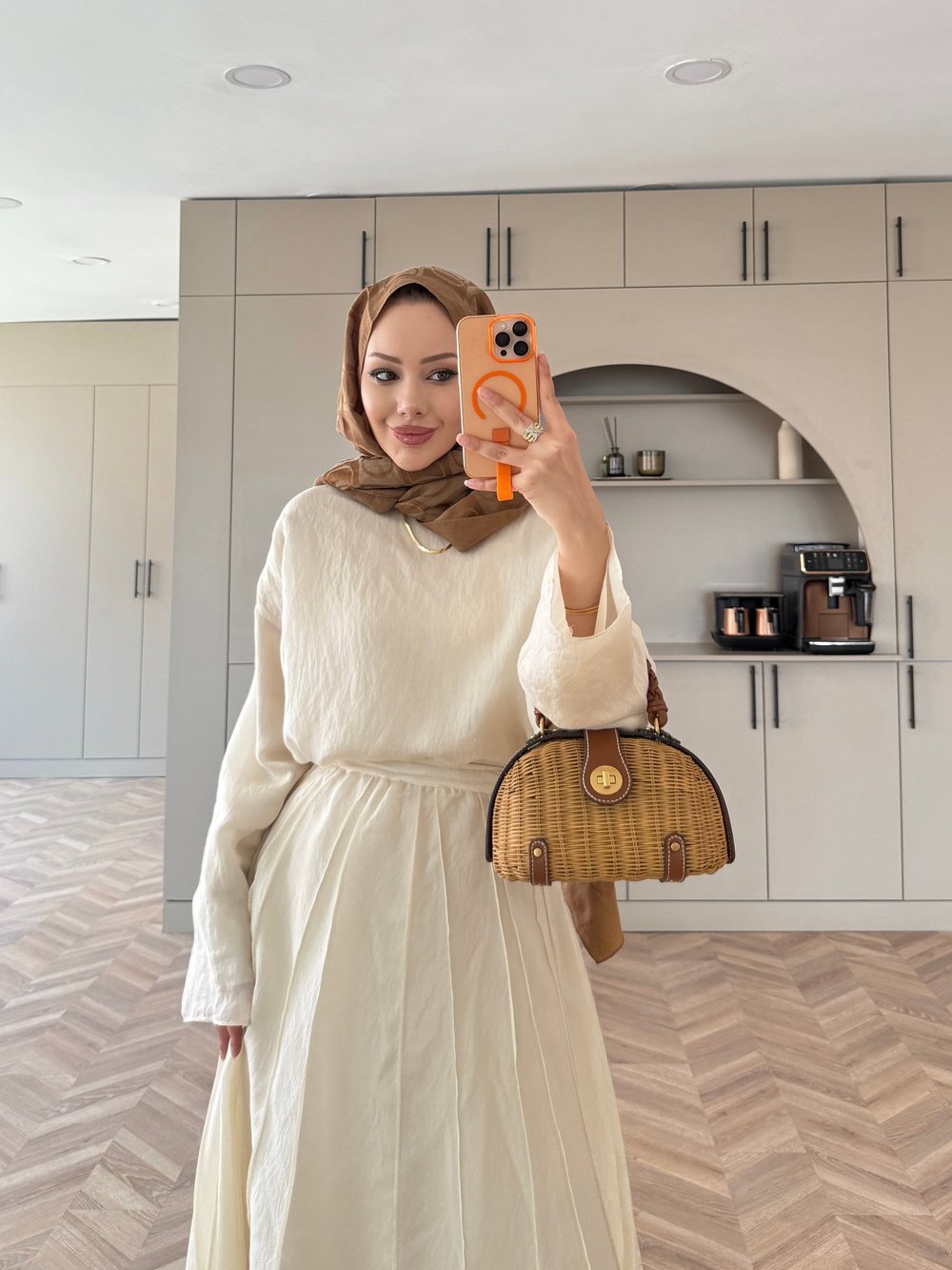 Celine Dikiş Detaylı Etekli Takım Bej (3347)