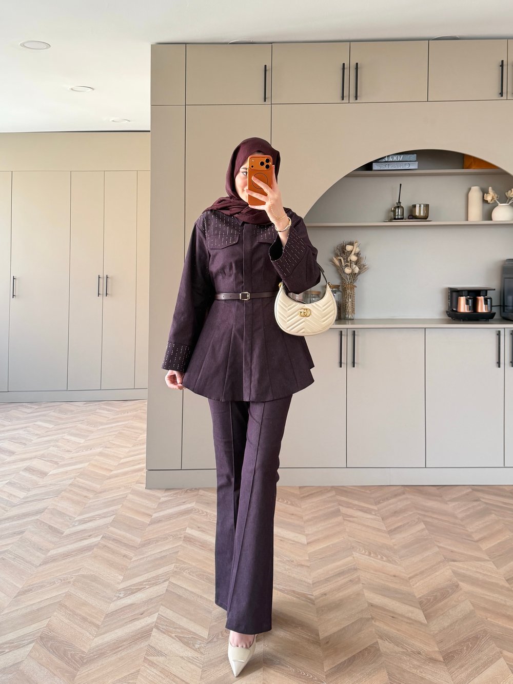 Chic Taş Detaylı Kot Takım Bordo (4440)