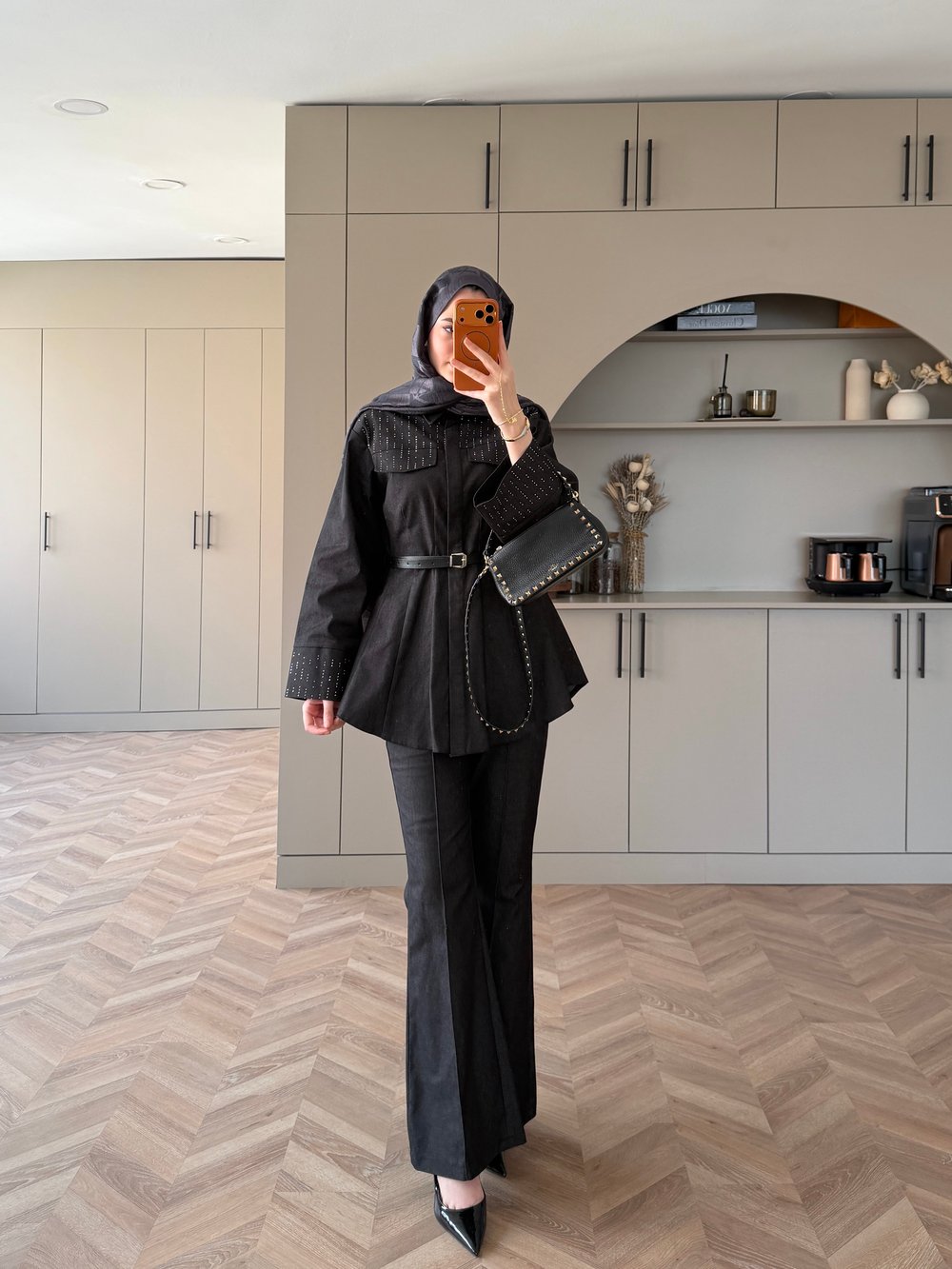 Chic Taş Detaylı Kot Takım Siyah (4440)